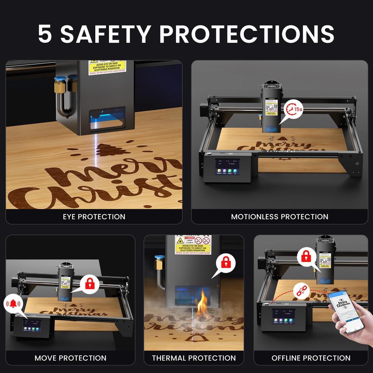 Alt view image 5 of 7 - REFURBI Longer RAY5 Upgraded 20W Laser Engraver Machine, Exclusive 3.5" Touch Screen for DIY, Cutting Tool for Metal Coloring, Acrylic, Wood, Glass, Leather.