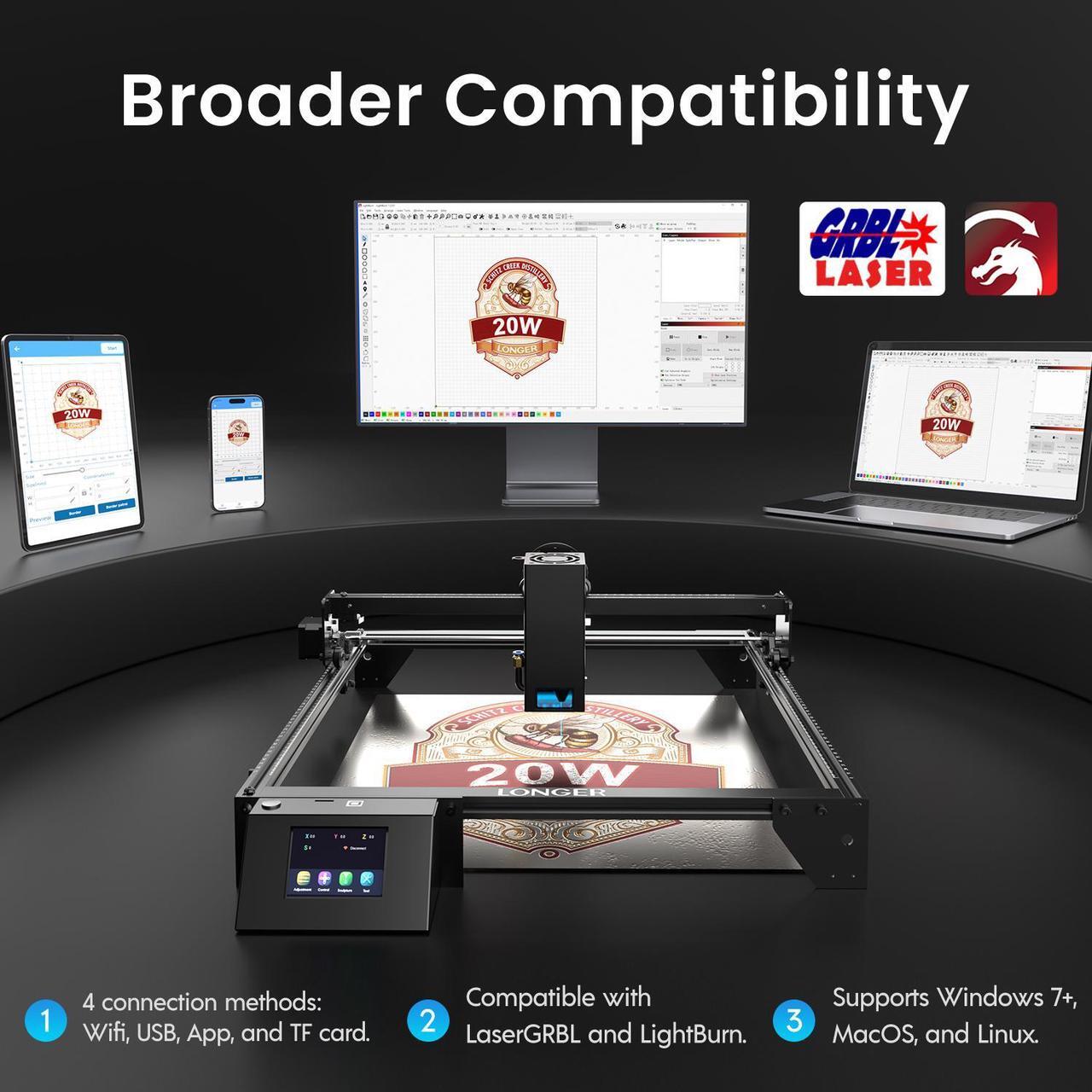 Alt view image 6 of 7 - REFURBI Longer RAY5 Upgraded 20W Laser Engraver Machine, Exclusive 3.5" Touch Screen for DIY, Cutting Tool for Metal Coloring, Acrylic, Wood, Glass, Leather.
