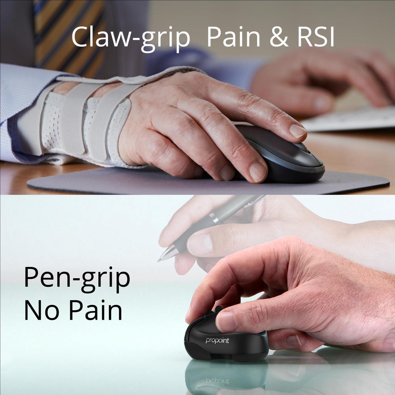 Alt view image 2 of 7 - Swiftpoint ProPoint Wireless Ergonomic Mouse & Presentation Clicker with Health Software, Vertical Pen Grip, Virtual Laser Pointer & Spotlight, Compatible with iPad & includes iOS App, black/gray
