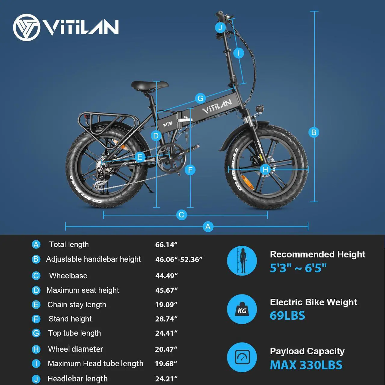 Alt view image 8 of 7 - VITILAN V3 2.0 Electric Bike for Adults 750W Folding Electric Bike 20"x4.0" Fat Tire Bikes Mountain Beach Snow Bike,28MPH Maximum Speed,48V 13AH Removable Battery Electric Bike with Shimano 7-Speed