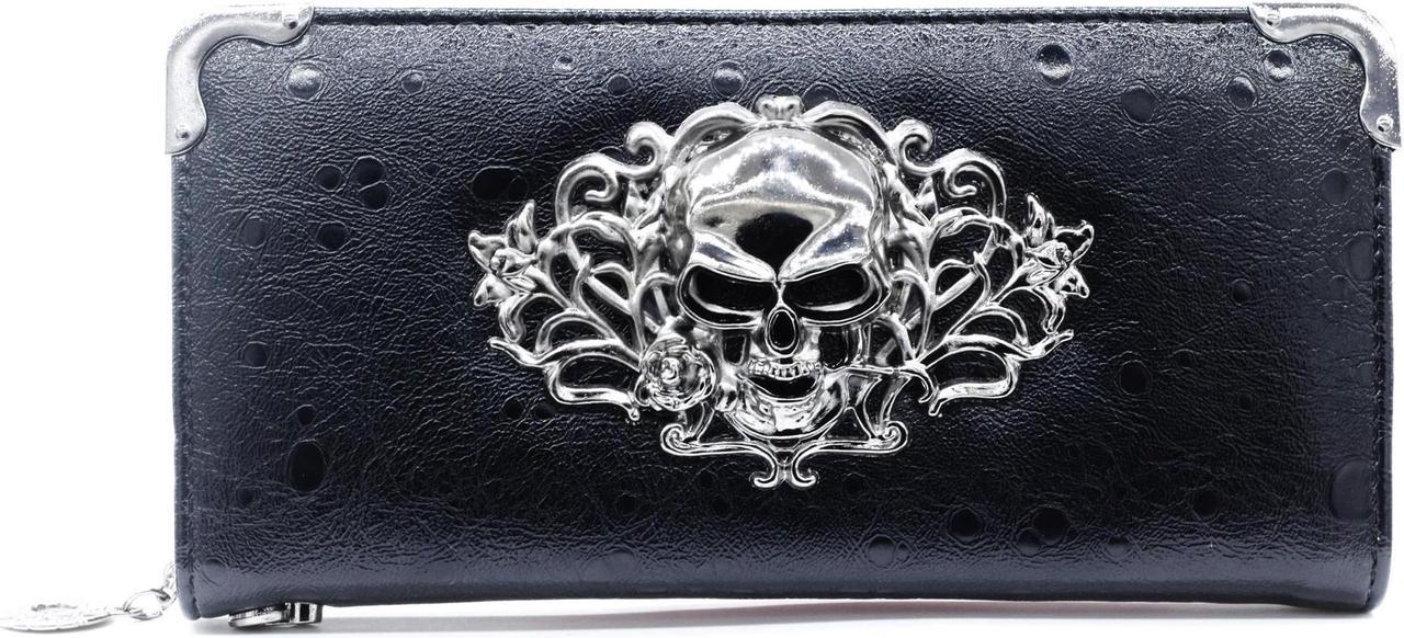 Women's Wallet Korean Version Long Retro Punk Dice Wallet Skull Rain Dot Pattern Clutch Bag (Black)