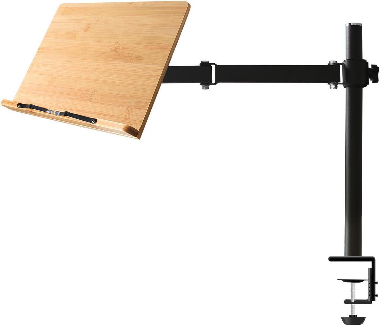 Main image of Bamboo Book Stand Height Adjustable with Clamp, wishacc Table Side Cookbook Rest - Desktop Reading Mount Holder with Sturdy Page Clips 11 x 8.1 inch