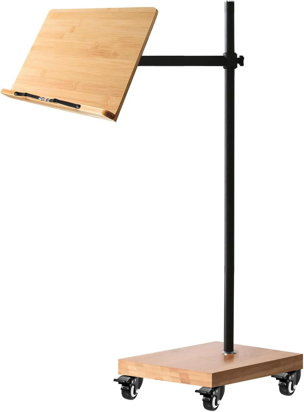 Main image of Floor Stand for Book Reading - wishacc Height Adjustable Bamboo Book Stand Holder Extra Large Sturdy Rolling Lectern Stand with Wheels (15.4 x 11 inches)