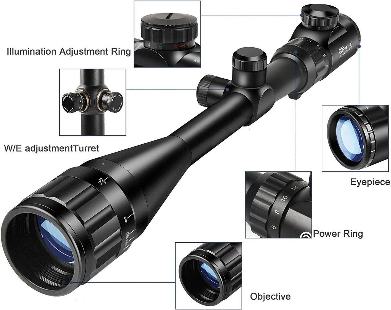 Alt view image 5 of 7 - CVLIFE Hunting Rifle Scope 6-24x50 AOE Red and Green Illuminated Gun Scope with Free Mount