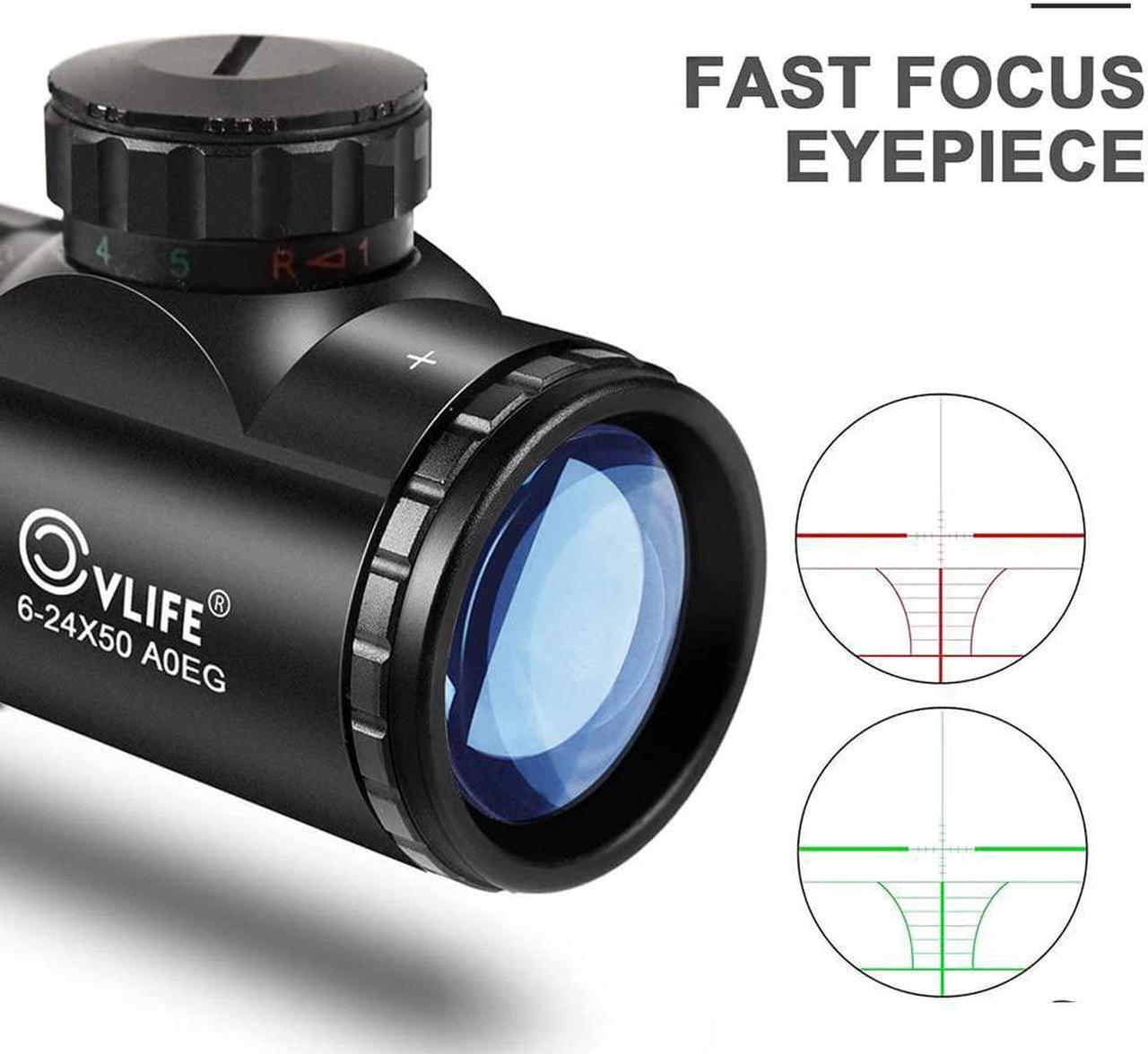 Alt view image 2 of 7 - CVLIFE Hunting Rifle Scope 6-24x50 AOE Red and Green Illuminated Gun Scope with Free Mount