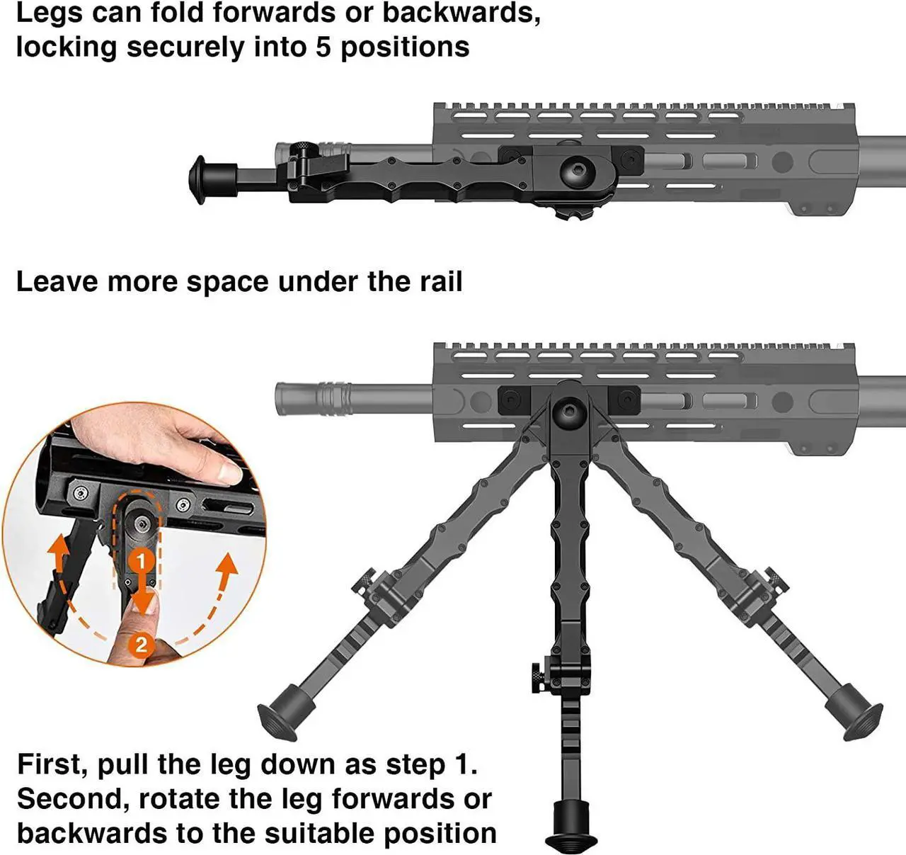 Alt view image 4 of 6 - 7.5-9 Inches Rifle Bipod Adjustable Compatible with M-Rail Bipod for Rifle for Outdoor, Range, Hunting and Shooting Bipod for M-Rails