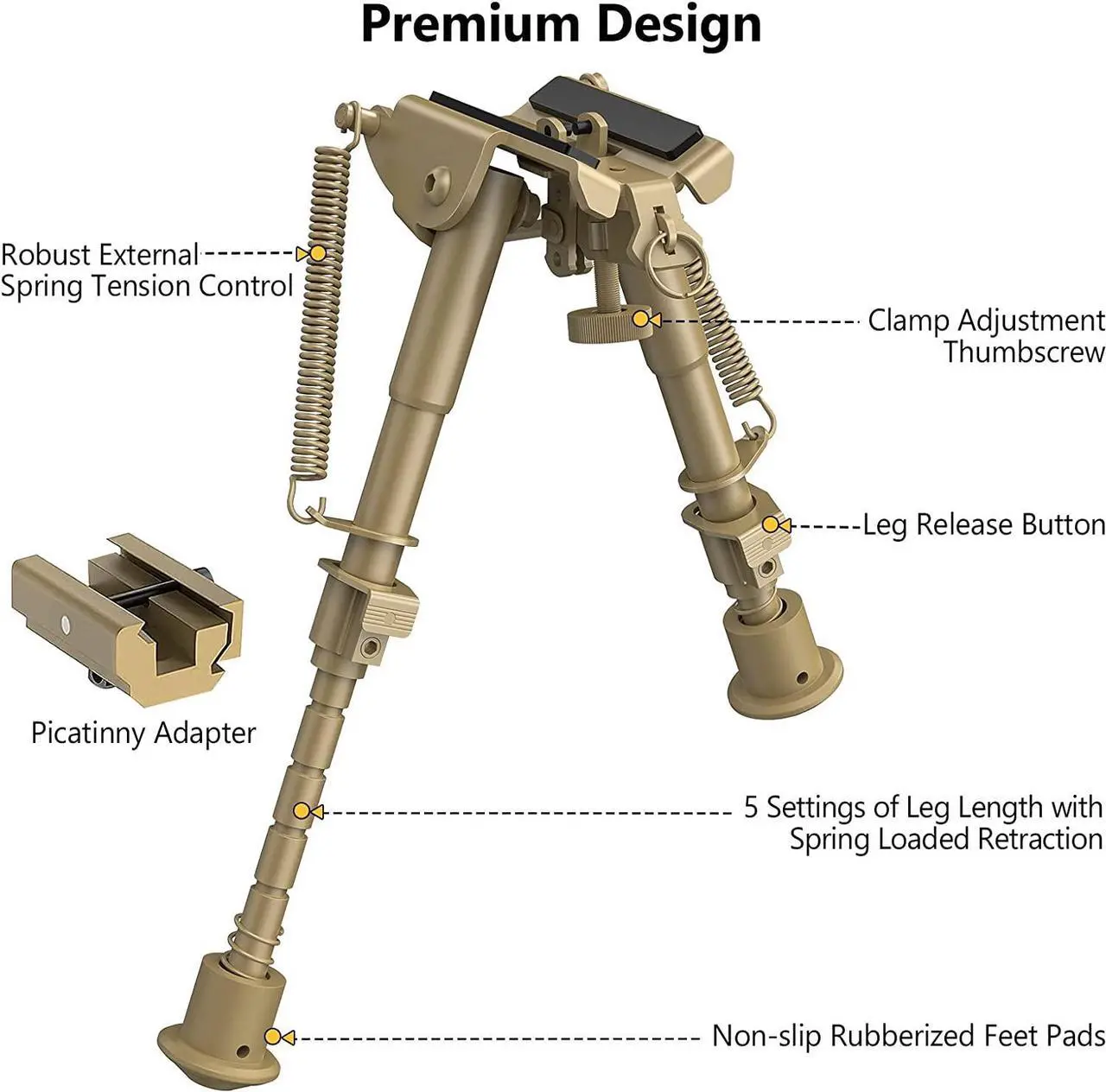 Alt view image 2 of 7 - CVLIFE 6-9 Inches Bipod Picatinny Bipod with Adapter Flat Dark Earth