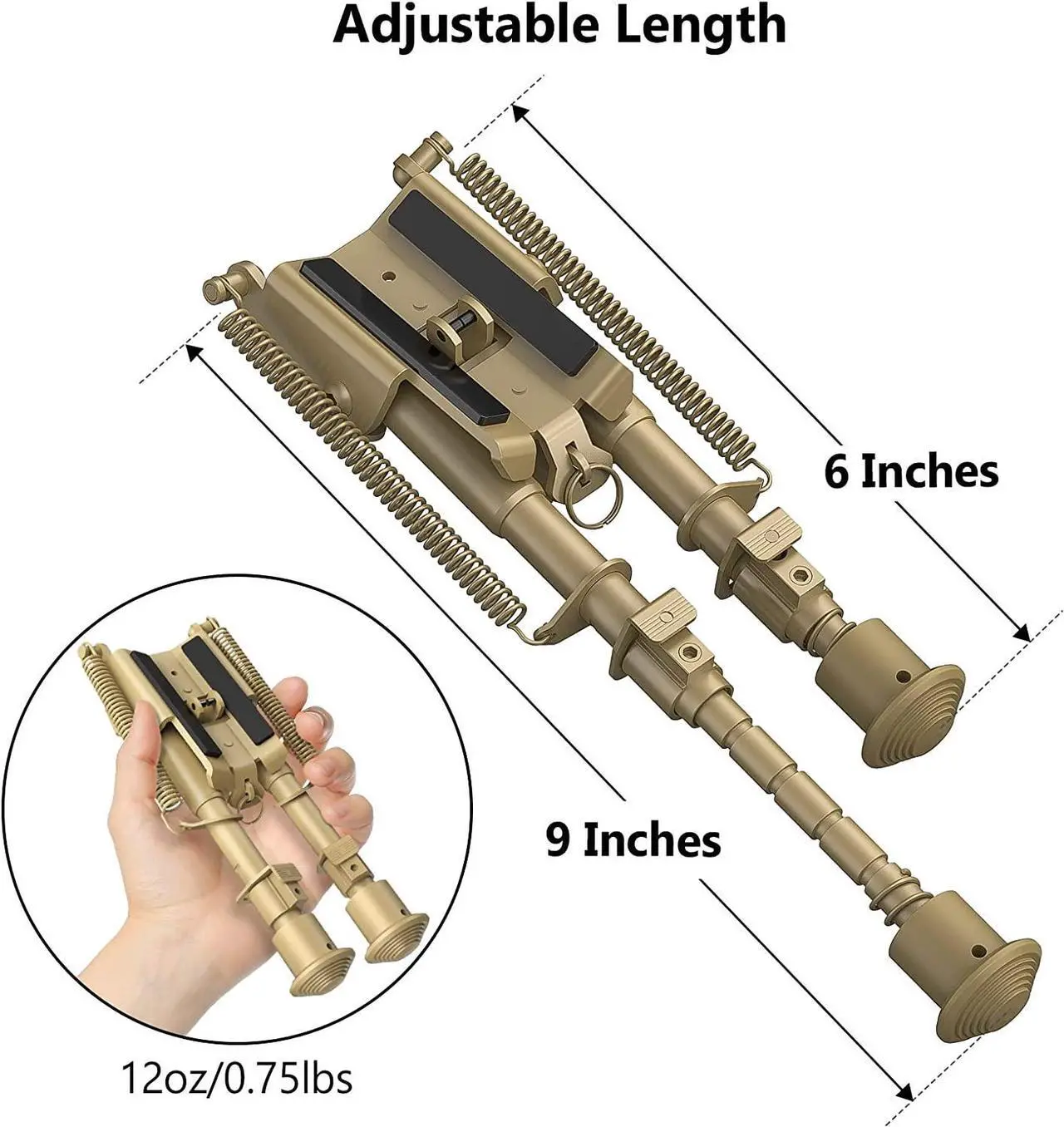 Alt view image 3 of 7 - CVLIFE 6-9 Inches Bipod Picatinny Bipod with Adapter Flat Dark Earth