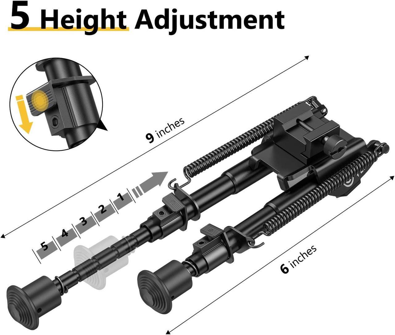 Alt view image 4 of 6 - CVLIFE Tactical Bipod 6 to 9 inches Rifle Bipod with Barrel Clamp Adapter & Picatinny Rail Mount for Hunting and Shooting