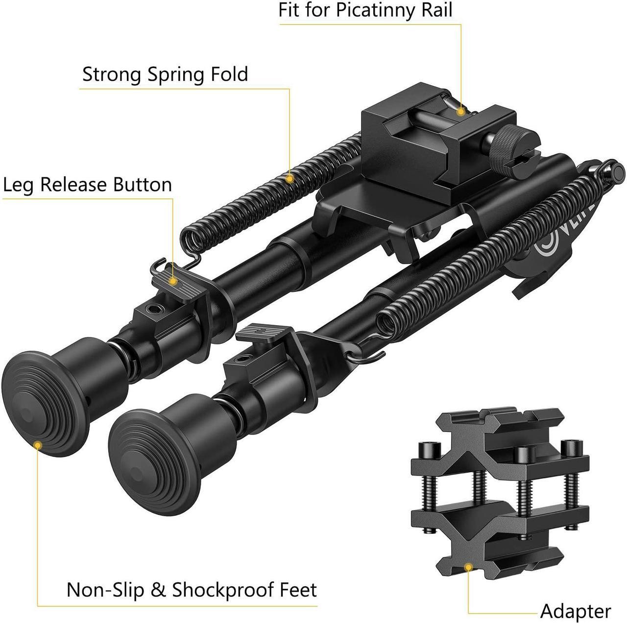 Alt view image 3 of 6 - CVLIFE Tactical Bipod 6 to 9 inches Rifle Bipod with Barrel Clamp Adapter & Picatinny Rail Mount for Hunting and Shooting