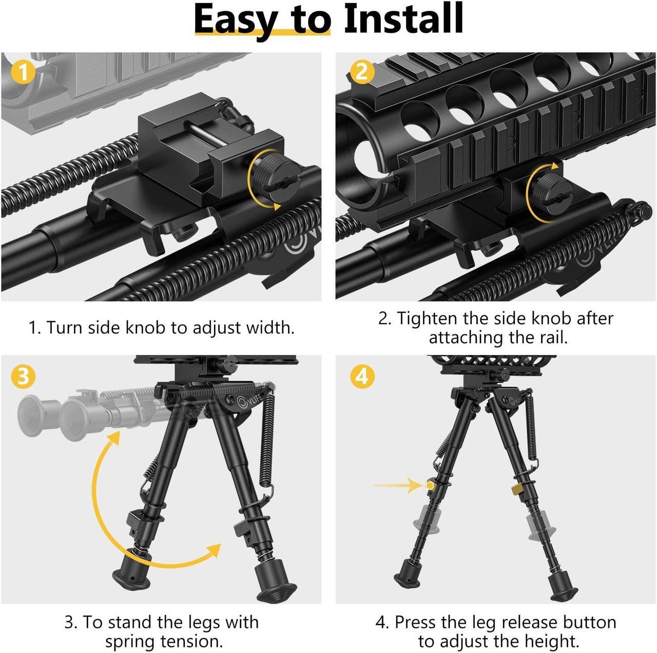 Alt view image 5 of 6 - CVLIFE Tactical Bipod 6 to 9 inches Rifle Bipod with Barrel Clamp Adapter & Picatinny Rail Mount for Hunting and Shooting