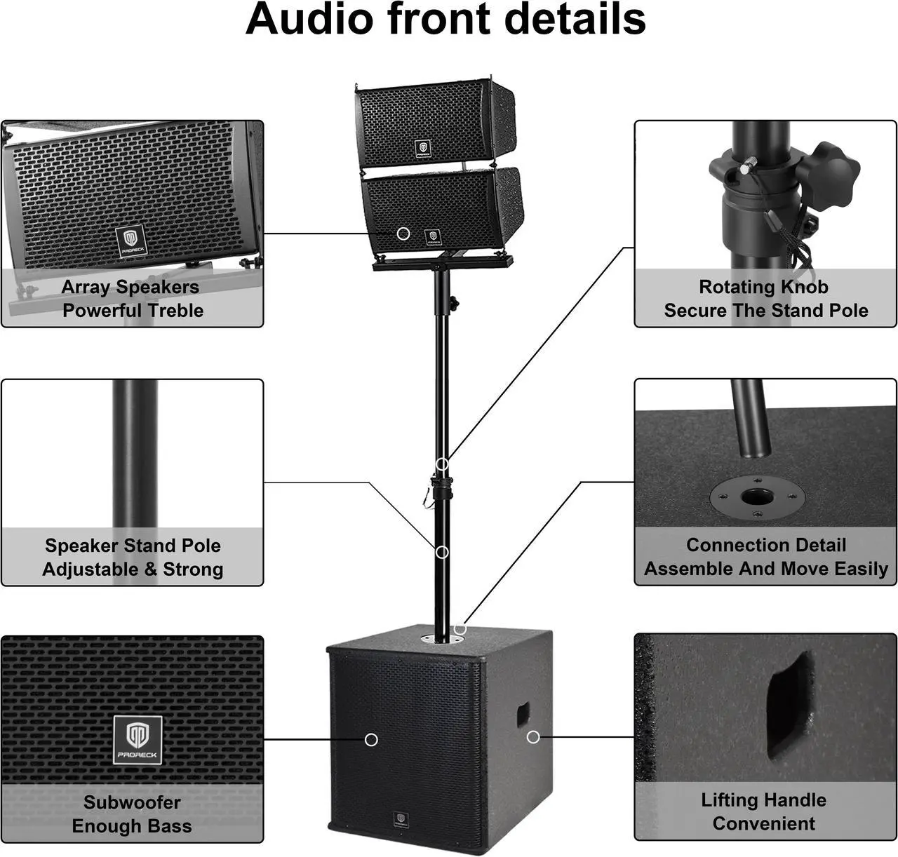 Alt view image 4 of 5 - PRORECK Club 6000 15-inch 6000W P.M.P.O Stereo PA Speaker System Combo Set 4 Line Array Speakers, 2 15-inch Subwoofers with Bluetooth/USB Read/SD Card/Remote Control, for Party DJ Wedding Meeting