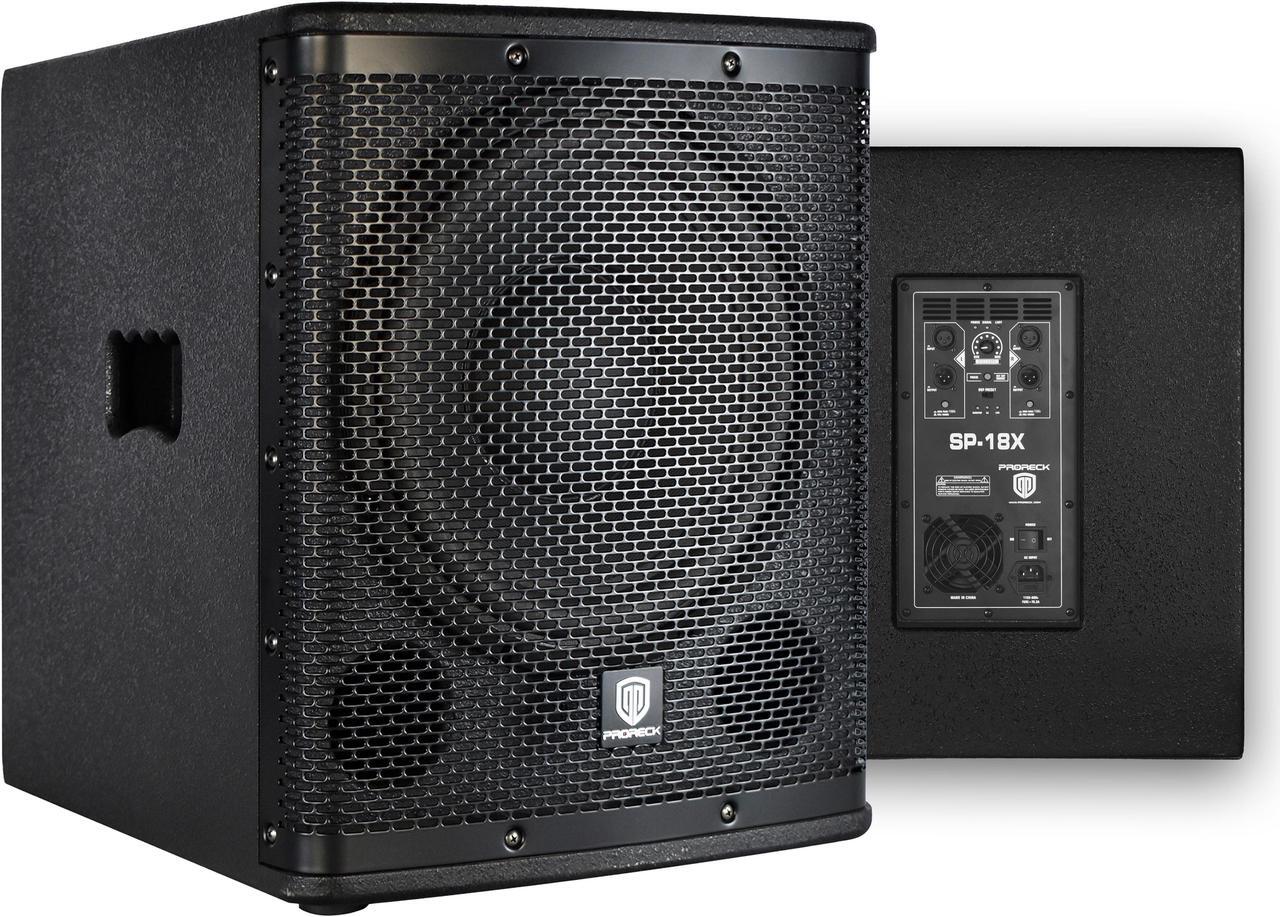Main image of PRORECK SP-18X Active Powered PA DJ Subwoofer Cabinet 18 inch 3000W P.M.P.O with Class-D Amplifier, 3 DSP Presets-Monitor, Coil Bass Reinforcement, Black, for Wedding, Party, Concert, Church (One Sub)