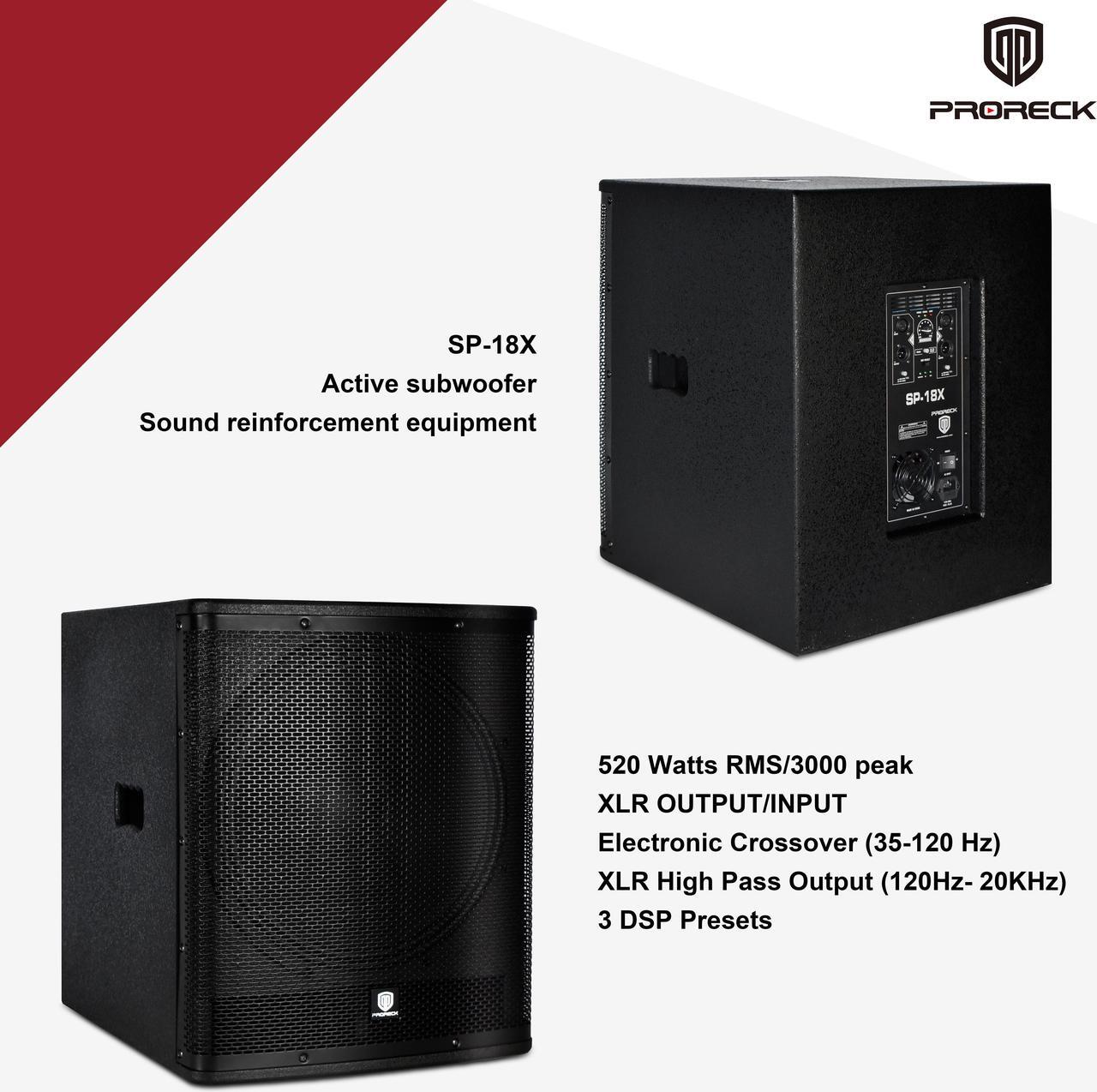 Alt view image 4 of 6 - PRORECK SP-18X Active Powered PA DJ Subwoofer Cabinet 18 inch 3000W P.M.P.O with Class-D Amplifier, 3 DSP Presets-Monitor, Coil Bass Reinforcement, Black, for Wedding, Party, Concert, Church (One Sub)