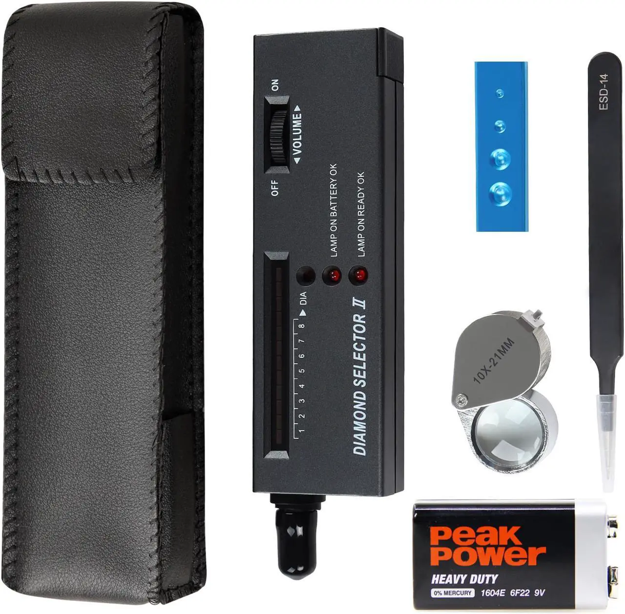 Main image of MIUONO Diamond Tester, Professional Diamond Gem Tester Pen with 10x Magnifier and Tweezers for Novice and Expert (Battery Included)