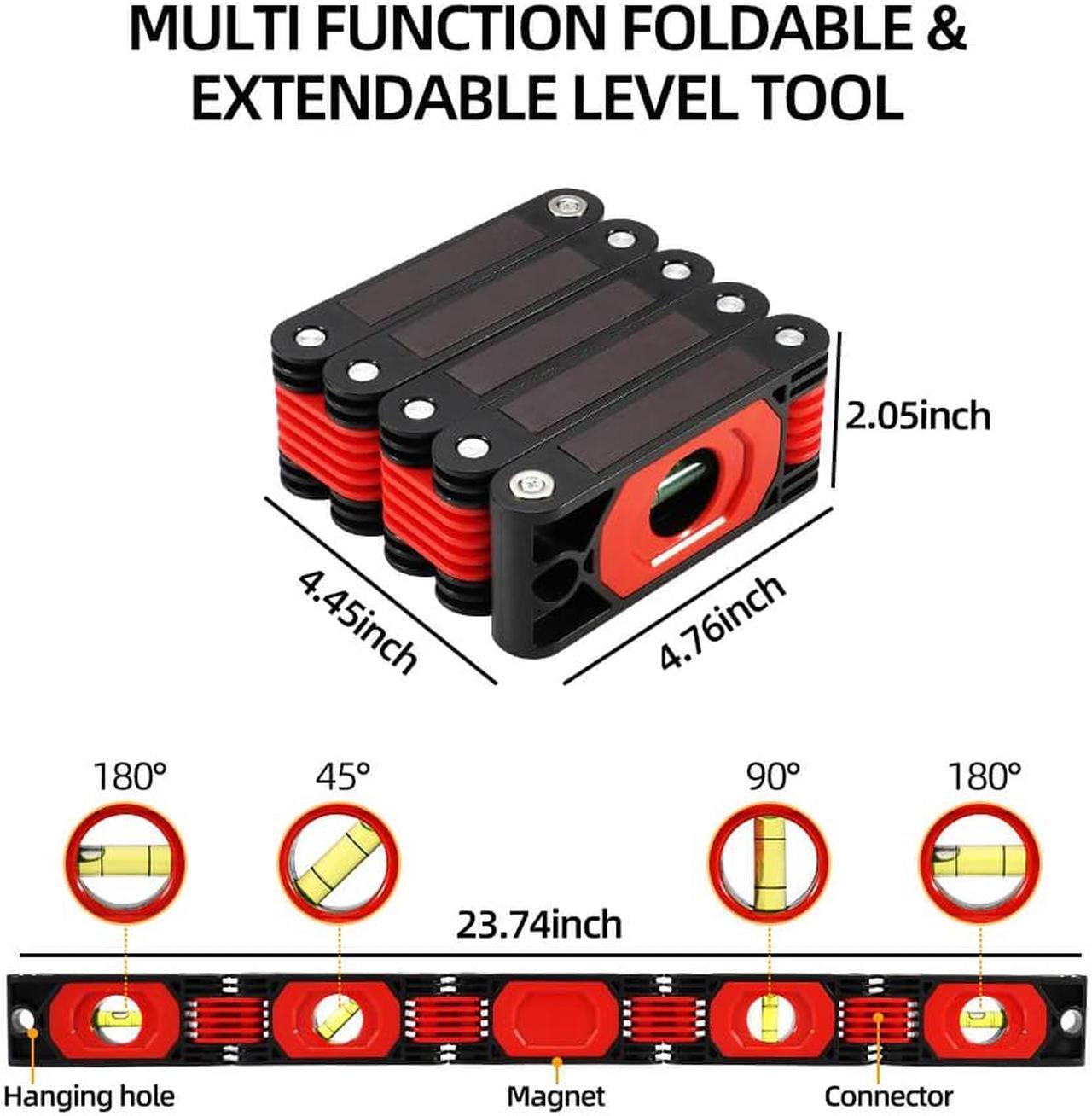 Alt view image 6 of 6 - Foldable Level Tool Magnetic Multi Function Folding Level Bendable Extendable Bubble Leveler 28inch Torpedo Level Magnetic Woodworking Tools Line Measuring for Craftsman