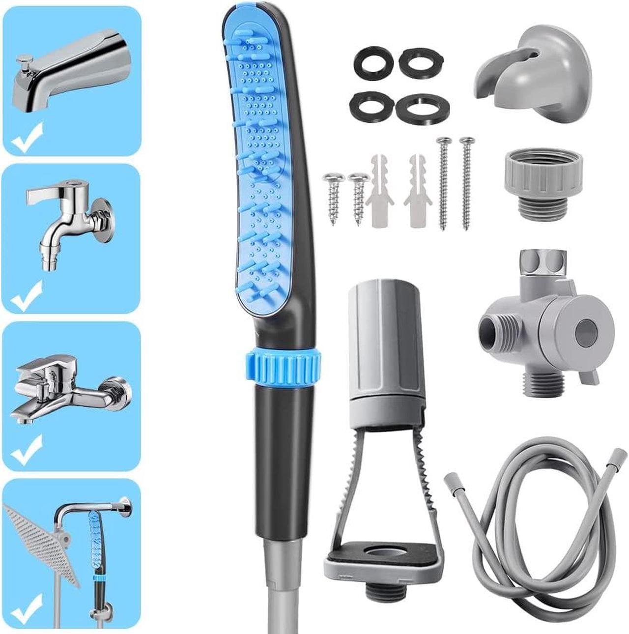 Main image of Pet Shower Attachment for Tub Spout, Dog Bathtub Shower Sprayer Attachment, Pet Bath Brush and Scrubber Adjustable Water Flow Dog Washing Shower Attachment