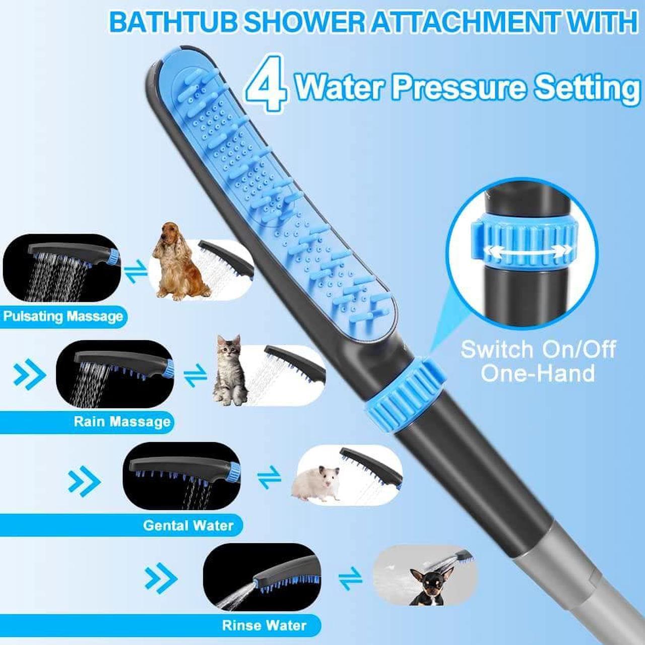 Alt view image 3 of 7 - Pet Shower Attachment for Tub Spout, Dog Bathtub Shower Sprayer Attachment, Pet Bath Brush and Scrubber Adjustable Water Flow Dog Washing Shower Attachment