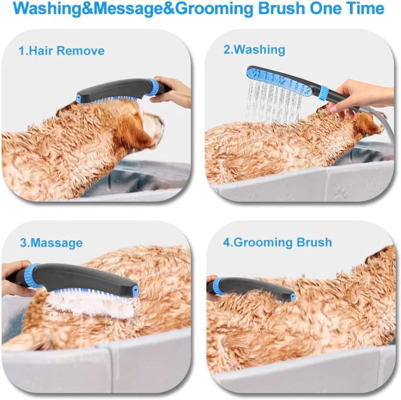 Alt view image 2 of 7 - Pet Shower Attachment for Tub Spout, Dog Bathtub Shower Sprayer Attachment, Pet Bath Brush and Scrubber Adjustable Water Flow Dog Washing Shower Attachment