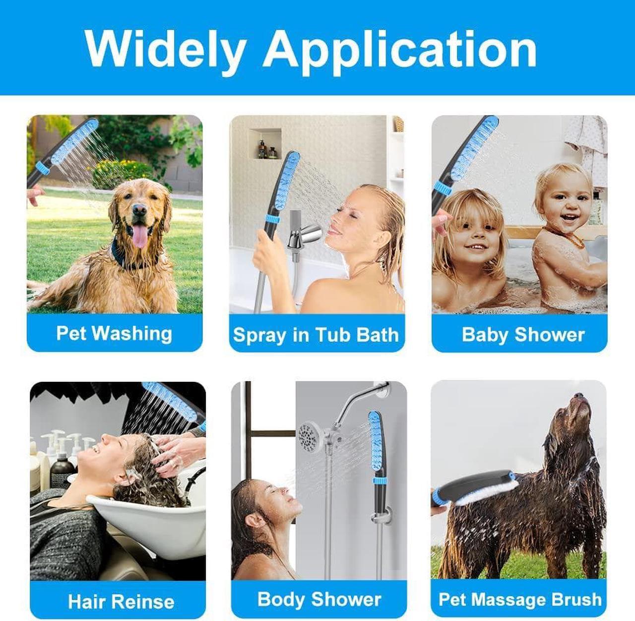 Alt view image 5 of 7 - Pet Shower Attachment for Tub Spout, Dog Bathtub Shower Sprayer Attachment, Pet Bath Brush and Scrubber Adjustable Water Flow Dog Washing Shower Attachment