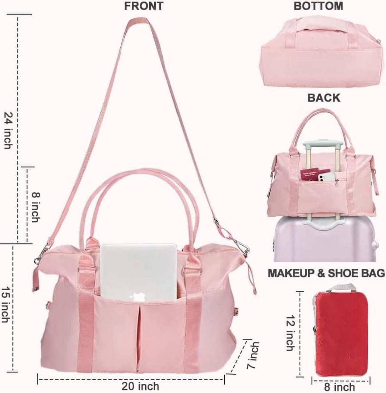 Alt view image 2 of 6 - Pink Gym Bag with Shoe Compartment for Women Girls Kids Carry On Bags With Wet Pockets, Waterproof Cute Travel Duffle Bags With 7 Separate Pockets for Tote Weekender Overnight Gymnastics Bag