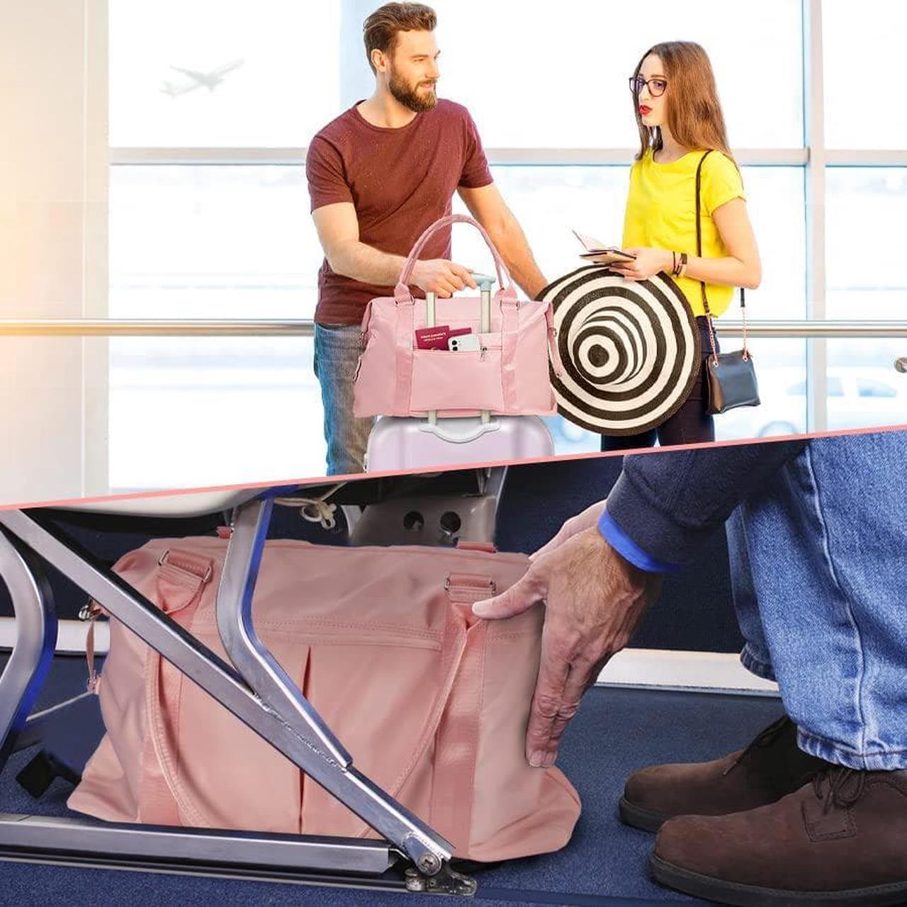 Alt view image 5 of 6 - Pink Gym Bag with Shoe Compartment for Women Girls Kids Carry On Bags With Wet Pockets, Waterproof Cute Travel Duffle Bags With 7 Separate Pockets for Tote Weekender Overnight Gymnastics Bag