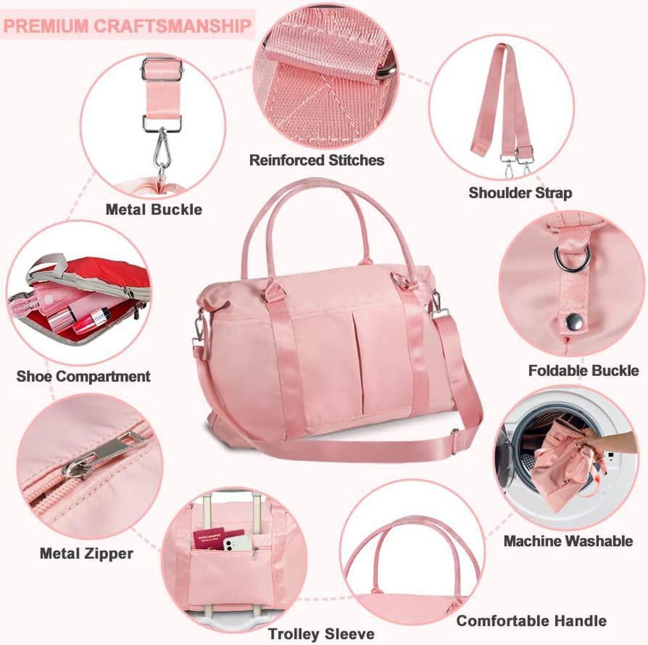 Alt view image 4 of 6 - Pink Gym Bag with Shoe Compartment for Women Girls Kids Carry On Bags With Wet Pockets, Waterproof Cute Travel Duffle Bags With 7 Separate Pockets for Tote Weekender Overnight Gymnastics Bag