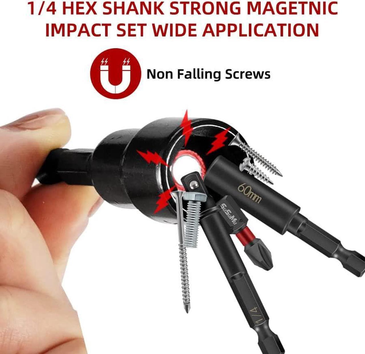 Alt view image 2 of 6 - 15PCS Impact Rated Magnetic SAE Nut Driver Set with Socket Adapter and Phillips Screwdriver Drill Bits,Extension Bit Holder 1/4" Quick Change Hex Shank for Cordless Impact Drive Nuts Or Bolts