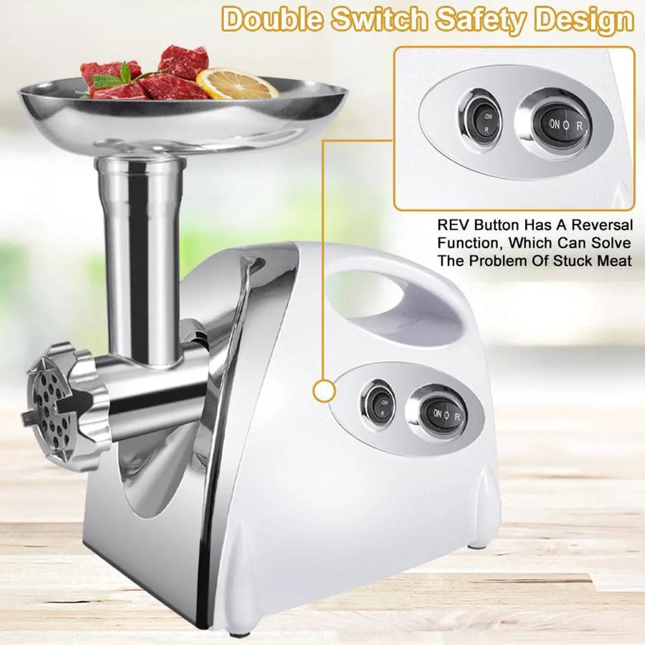 Alt view image 4 of 7 - Meat Grinder Electric Ground Beef Machine Heavy Duty Sausage Stuffer Maker Stainless Steel Chicken Bones Food Grinders 110V 3000W Meat Mincer with 3/5/7mm Grinding Plate  Kubbe Attachment for home use