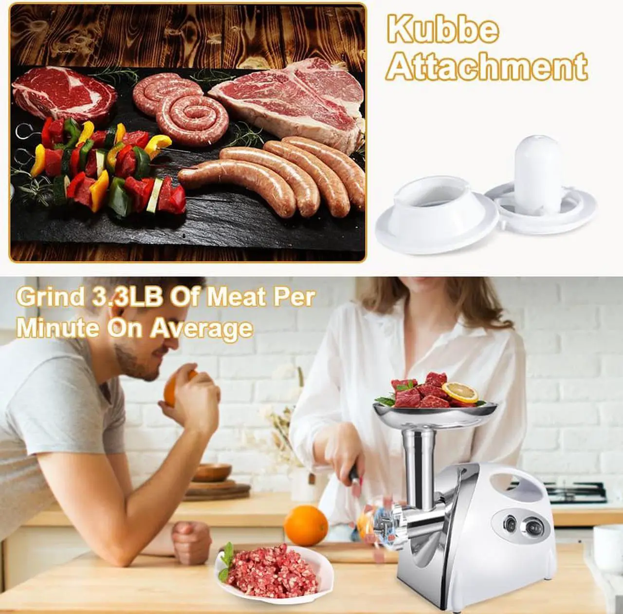 Alt view image 3 of 7 - Meat Grinder Electric Ground Beef Machine Heavy Duty Sausage Stuffer Maker Stainless Steel Chicken Bones Food Grinders 110V 3000W Meat Mincer with 3/5/7mm Grinding Plate  Kubbe Attachment for home use
