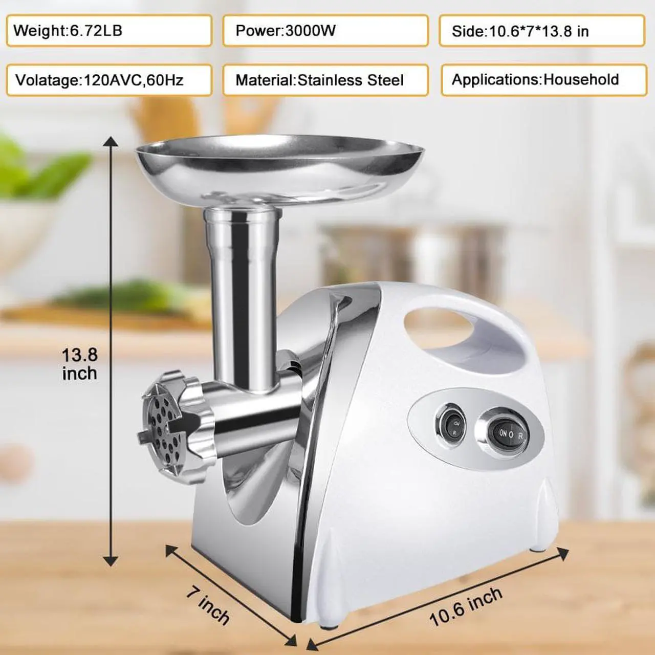 Alt view image 6 of 7 - Meat Grinder Electric Ground Beef Machine Heavy Duty Sausage Stuffer Maker Stainless Steel Chicken Bones Food Grinders 110V 3000W Meat Mincer with 3/5/7mm Grinding Plate  Kubbe Attachment for home use
