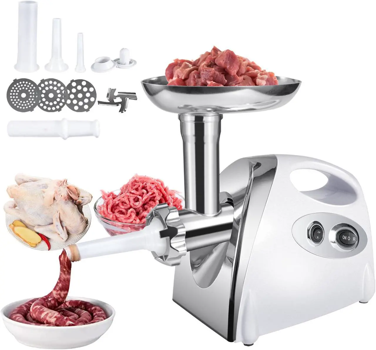 Main image of Meat Grinder Electric Ground Beef Machine Heavy Duty Sausage Stuffer Maker Stainless Steel Chicken Bones Food Grinders 110V 3000W Meat Mincer with 3/5/7mm Grinding Plate  Kubbe Attachment for home use
