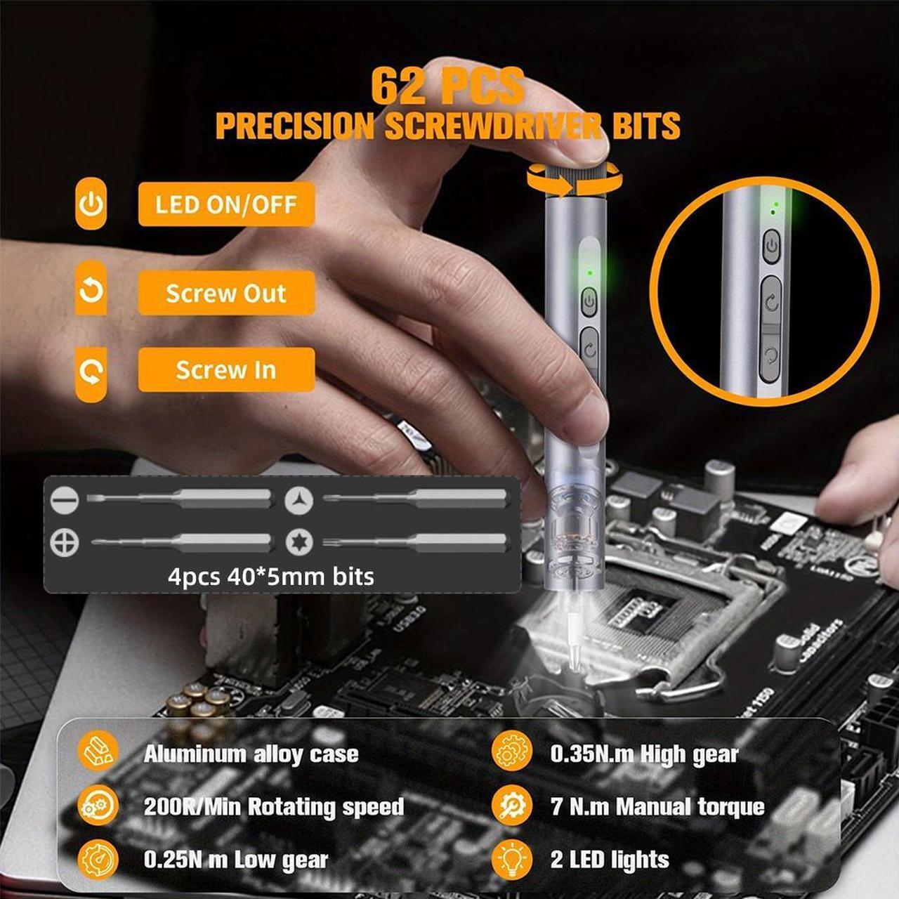 Alt view image 6 of 7 - SUSUMU Notebook precision disassembly maintenance rechargeable electric screwdriver set LED digital display high-end, powerful motor, five-speed torque adjustment,  S2, aluminum alloy