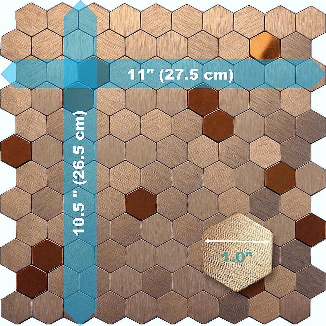 Alt view image 6 of 7 - Peel and Stick Backsplash Moasic Metal Tile Rose Gold Hexagonal 3D Relief 6 Tiles