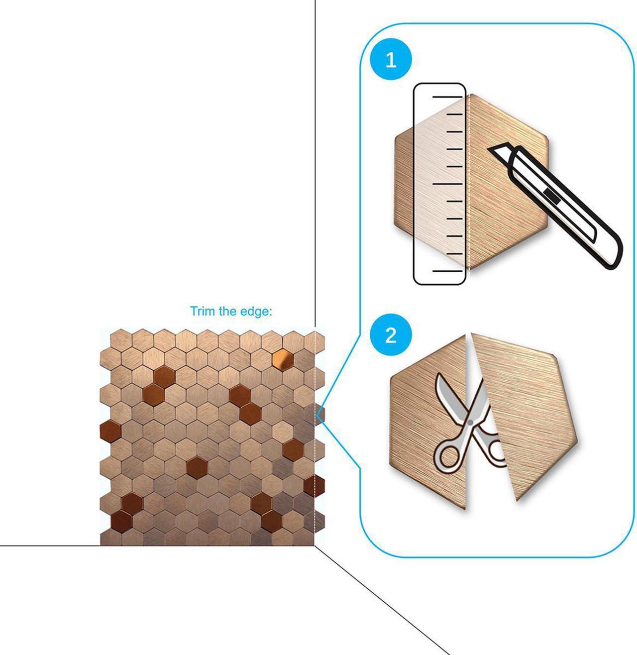 Alt view image 5 of 7 - Peel and Stick Backsplash Moasic Metal Tile Rose Gold Hexagonal 3D Relief 6 Tiles