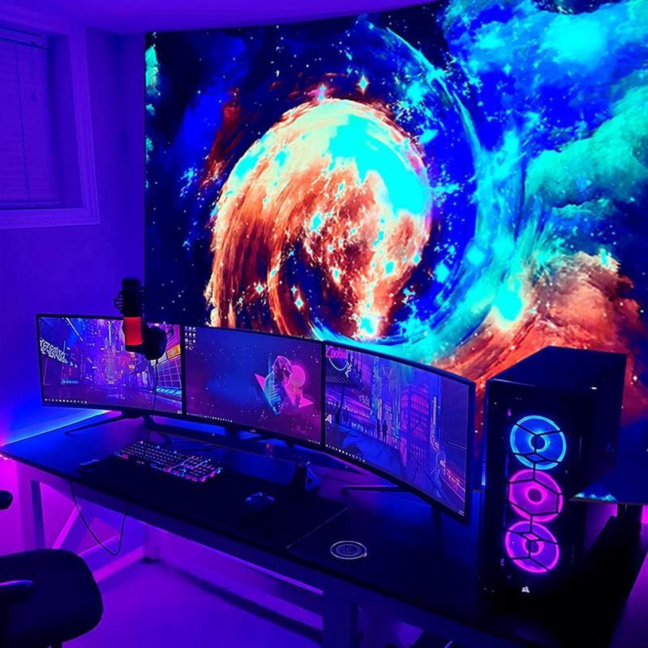 Alt view image 6 of 6 - Sinsoledad Galaxy Blacklight Tapestry UV Reactive Space Wall Black Light Posters Blue Starry Trippy Nebula Star Purple Universe Planets Tapestries for Party Bedroom Living Room,59" x 51"