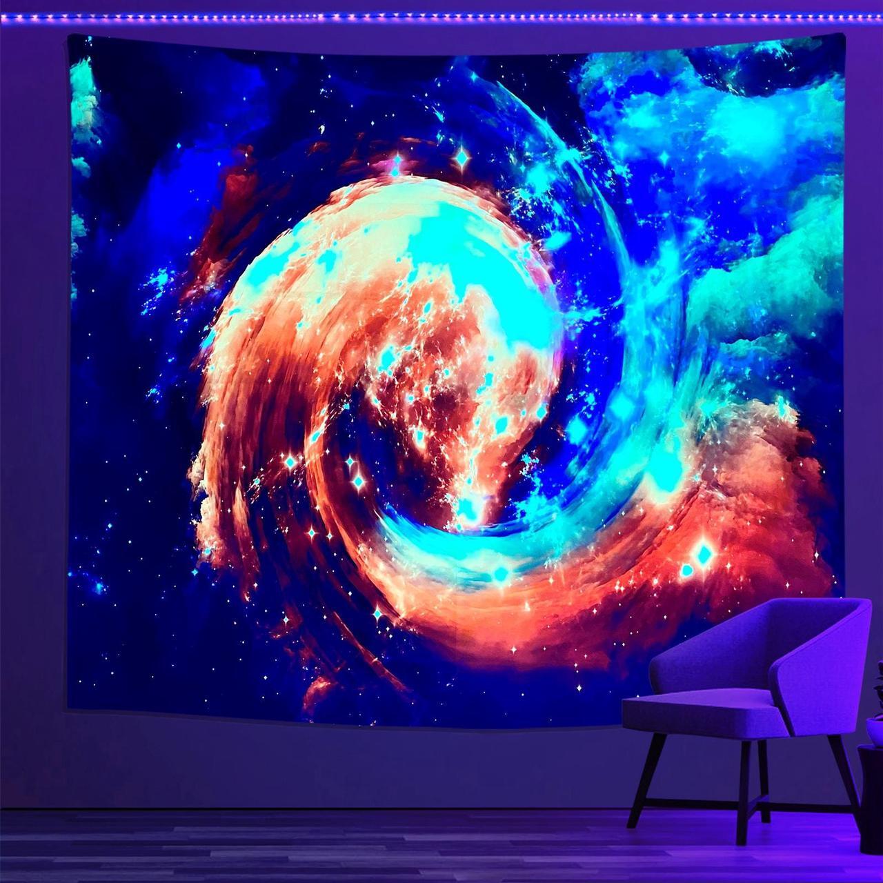 Main image of Sinsoledad Galaxy Blacklight Tapestry UV Reactive Space Wall Black Light Posters Blue Starry Trippy Nebula Star Purple Universe Planets Tapestries for Party Bedroom Living Room,59" x 51"