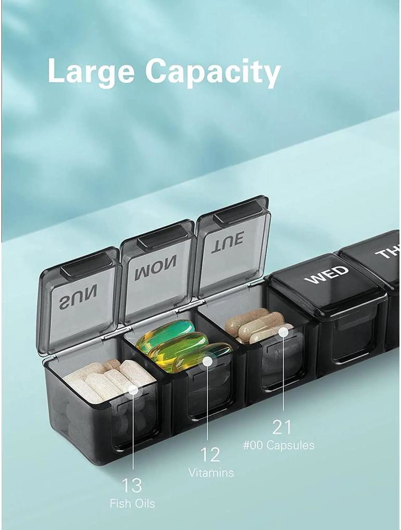 Alt view image 2 of 7 - 7 Days Extra Large Pill Organizer, Weekly Pill Box, Pill Case, Medicine Organizer for Vitamins, Fish Oils or Supplements
