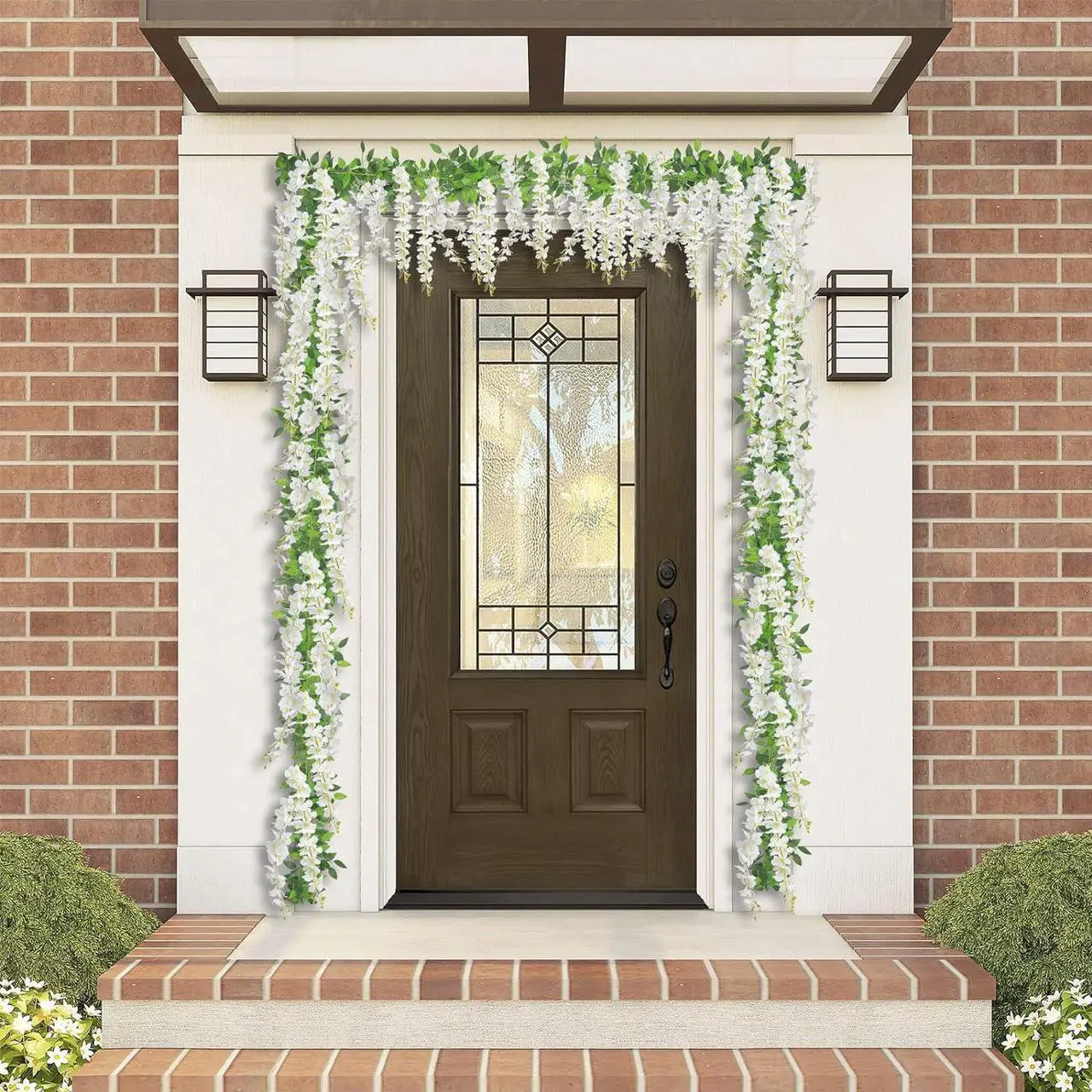 Alt view image 6 of 7 - SINSOLEDAD 5pcs Wisteria Artificial Flowers Garland, Fake Wisteria Vine Kit, Hanging Flower for House Outdoor Garden Ceremony Outside Wedding Arch Floral Decor, Xmas Decor,