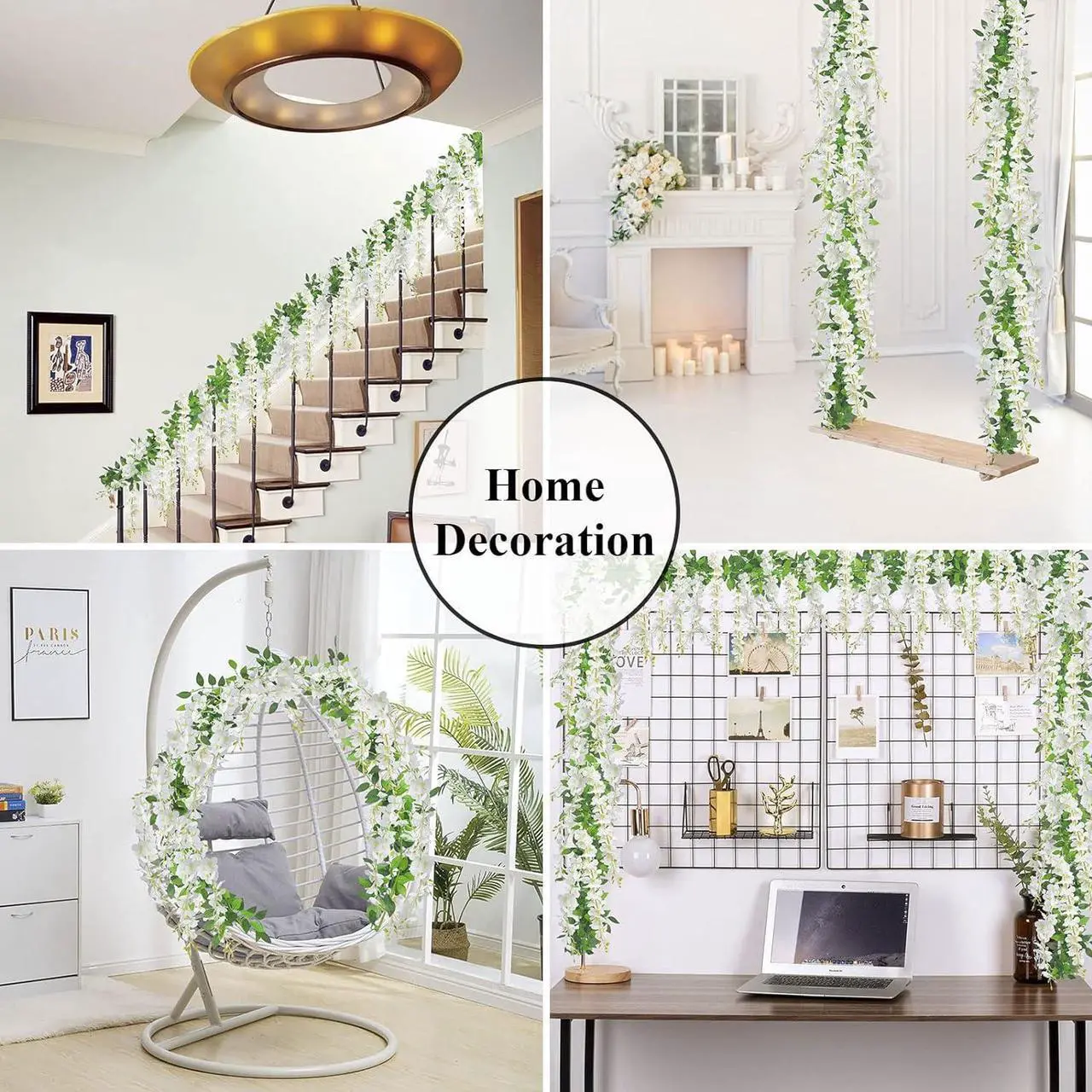 Alt view image 4 of 7 - SINSOLEDAD 5pcs Wisteria Artificial Flowers Garland, Fake Wisteria Vine Kit, Hanging Flower for House Outdoor Garden Ceremony Outside Wedding Arch Floral Decor, Xmas Decor,