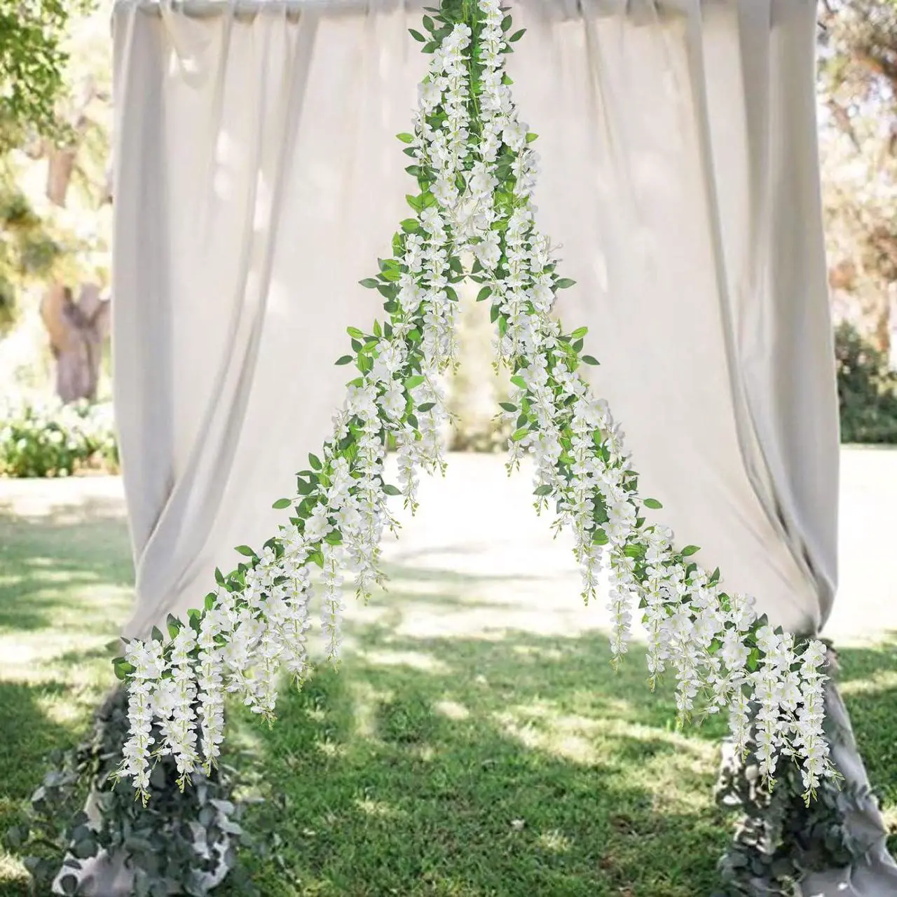 Alt view image 7 of 7 - SINSOLEDAD 5pcs Wisteria Artificial Flowers Garland, Fake Wisteria Vine Kit, Hanging Flower for House Outdoor Garden Ceremony Outside Wedding Arch Floral Decor, Xmas Decor,