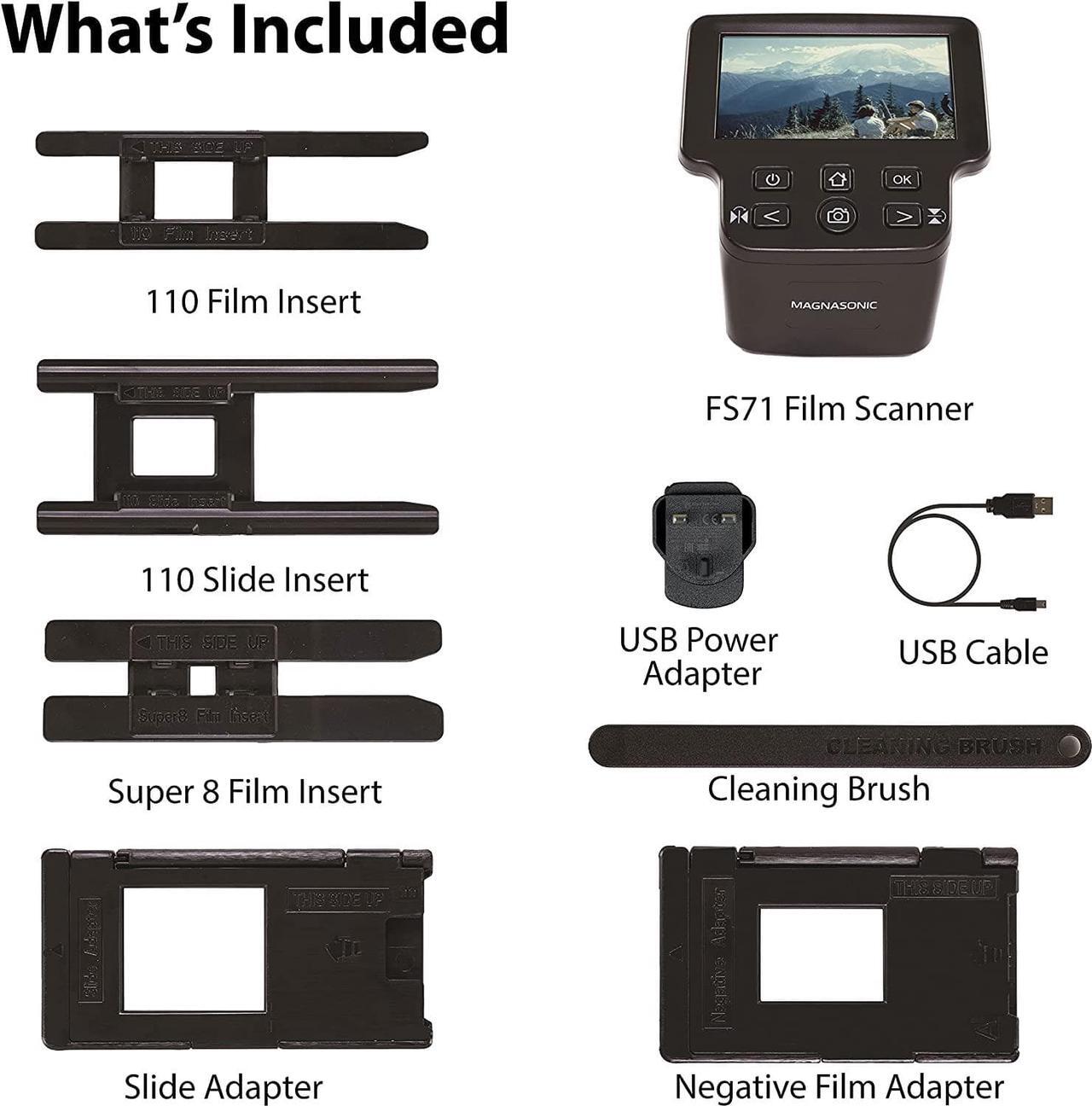 Alt view image 7 of 7 - Magnasonic All-in-One 24MP Film Scanner with Large 5" Display & HDMI, Converts 35mm/126/110/Super 8 Film & 135/126/110 Slides into Digital Photos, Built-in Memory (FS71)