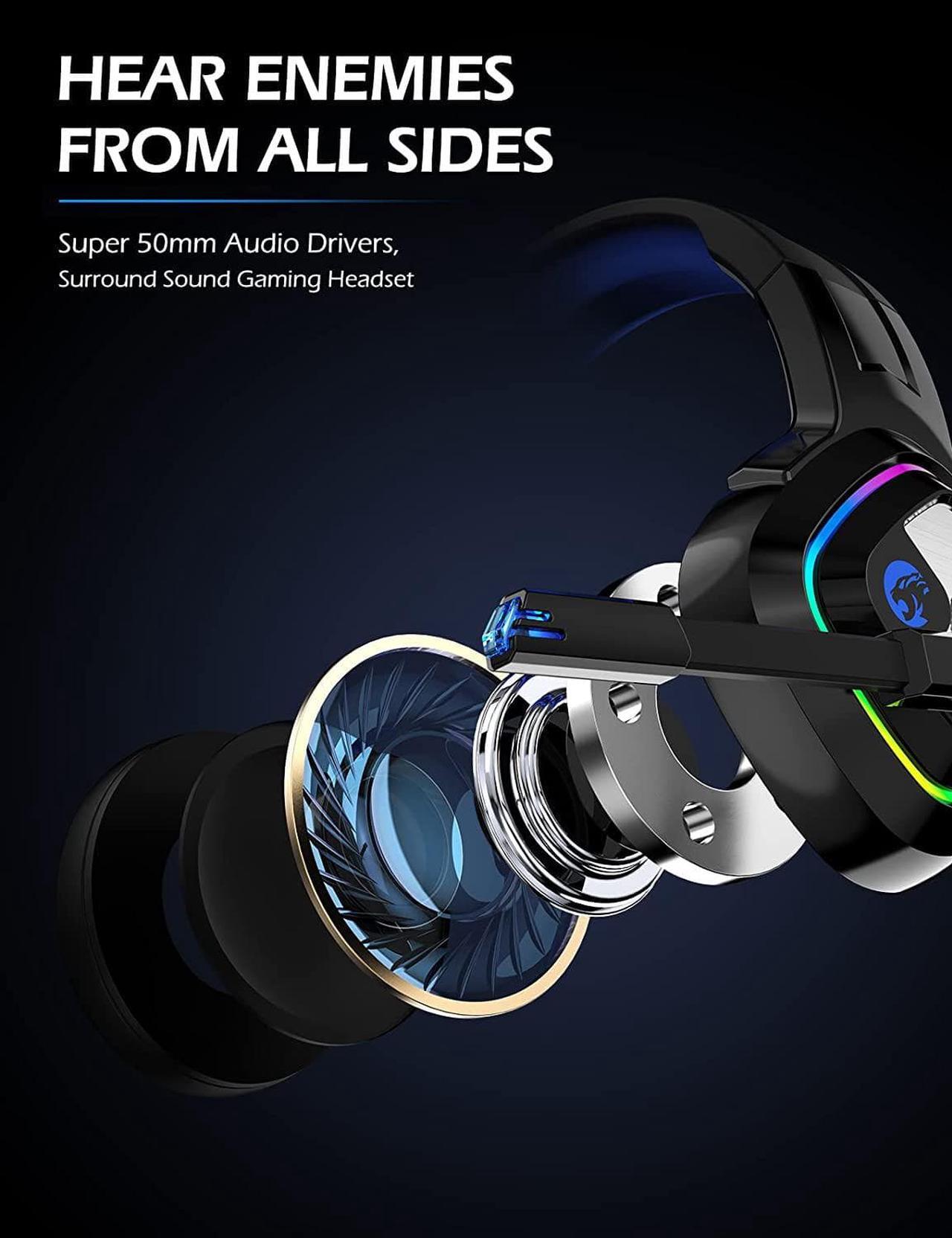 Alt view image 2 of 7 - Gaming Headset PS4 Headset, Xbox One Headset with Noise Canceling Mic and Rgb Light, PC Headset with Stereo Surround Sound, Over-Ear Headphones for PC, PS4, Xbox One, Laptop