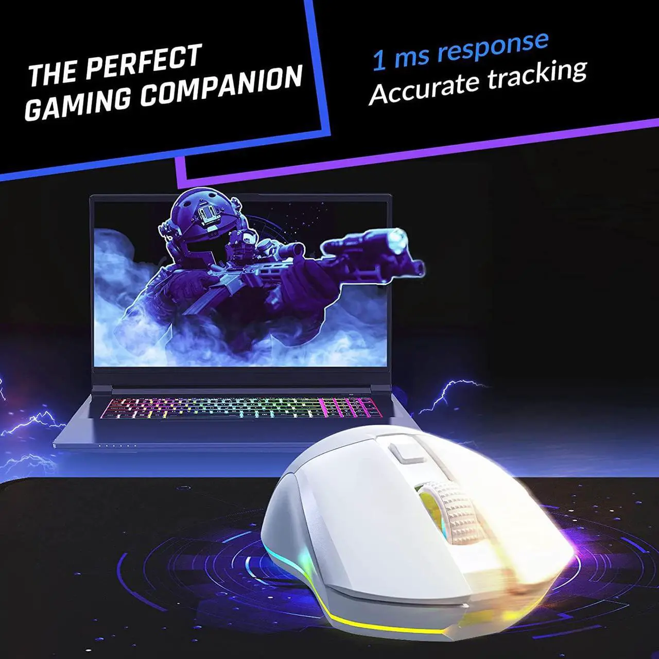 Alt view image 3 of 7 - KLIM Blaze Pro Rechargeable Wireless Gaming Mouse with Charging Dock RGB - New 2023 - High-Precision Sensor and Long-Lasting Battery - Up to 6000 DPI - Great PC Gaming Mouse Wireless - White