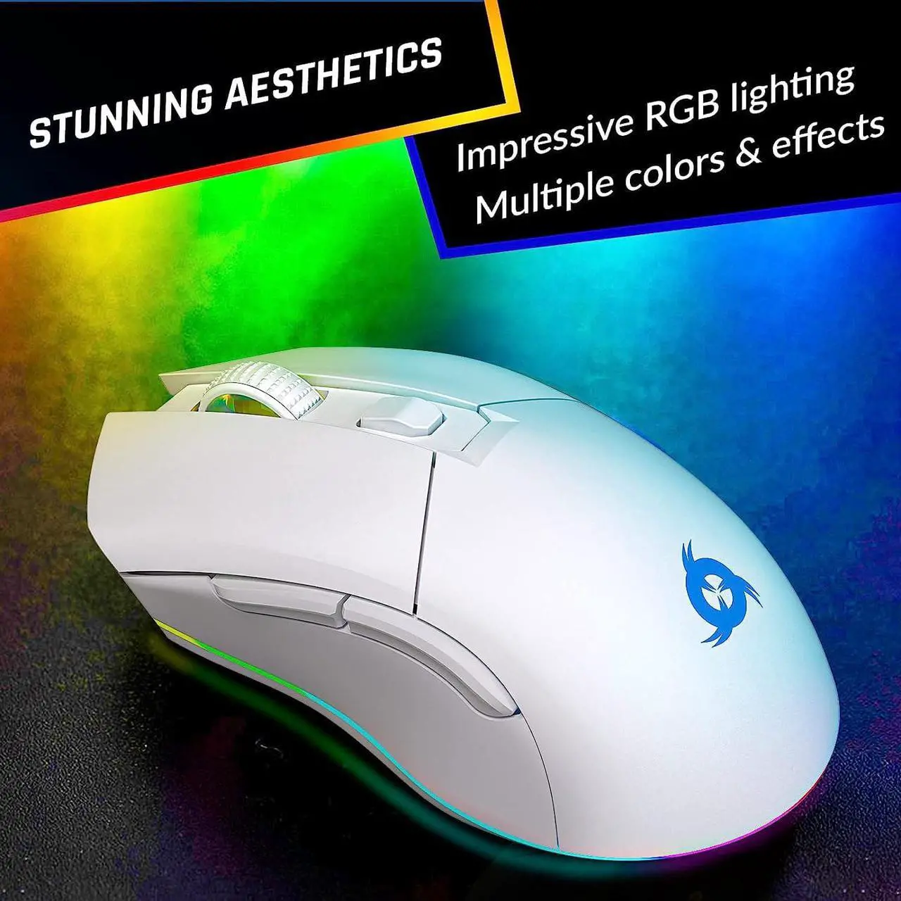 Alt view image 7 of 7 - KLIM Blaze Pro Rechargeable Wireless Gaming Mouse with Charging Dock RGB - New 2023 - High-Precision Sensor and Long-Lasting Battery - Up to 6000 DPI - Great PC Gaming Mouse Wireless - White