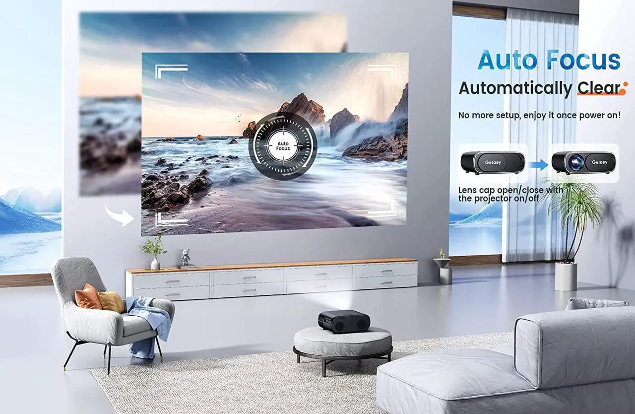 Alt view image 2 of 7 - Auto Focus - Projector 5G WiFi Bluetooth - Goiaey 480 ANSI 18000L Native 1080P Portable Outdoor Movie Projector 4K Support with Screen Auto 6D Keystone, Video Projector for iOS/Android/TV/PS5