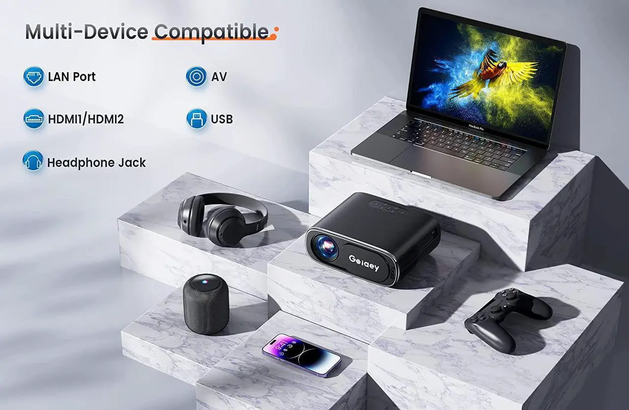 Alt view image 7 of 7 - Auto Focus - Projector 5G WiFi Bluetooth - Goiaey 480 ANSI 18000L Native 1080P Portable Outdoor Movie Projector 4K Support with Screen Auto 6D Keystone, Video Projector for iOS/Android/TV/PS5