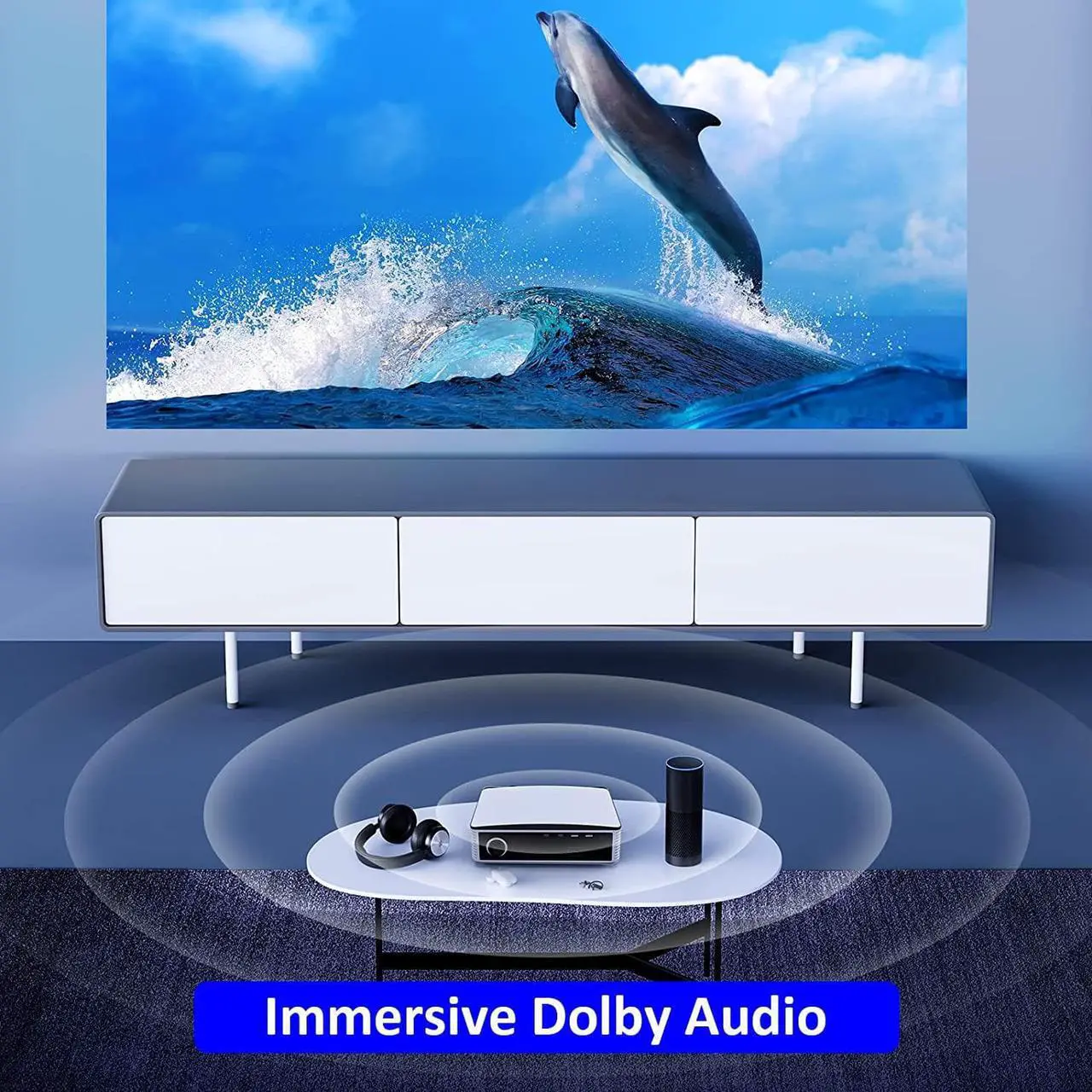 Alt view image 5 of 7 - NexiGo PJ30 Outdoor Projector, 450 ANSI Lumens, Native 1080P, Dolby_Sound Support, Movie Projector with WiFi and Bluetooth 5.1, Compatible w/TV Stick,iOS,Android,Laptop,Console