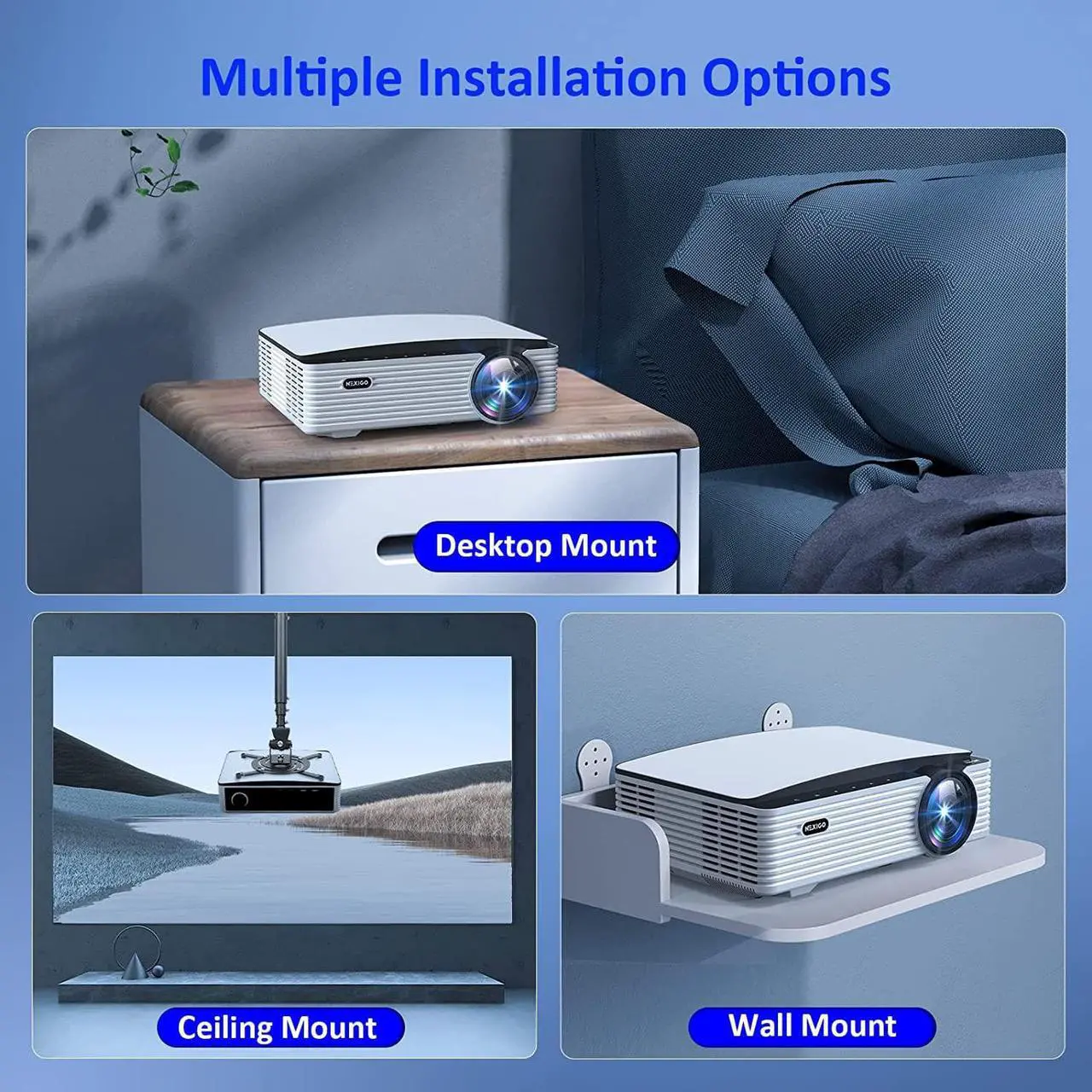 Alt view image 7 of 7 - NexiGo PJ30 Outdoor Projector, 450 ANSI Lumens, Native 1080P, Dolby_Sound Support, Movie Projector with WiFi and Bluetooth 5.1, Compatible w/TV Stick,iOS,Android,Laptop,Console