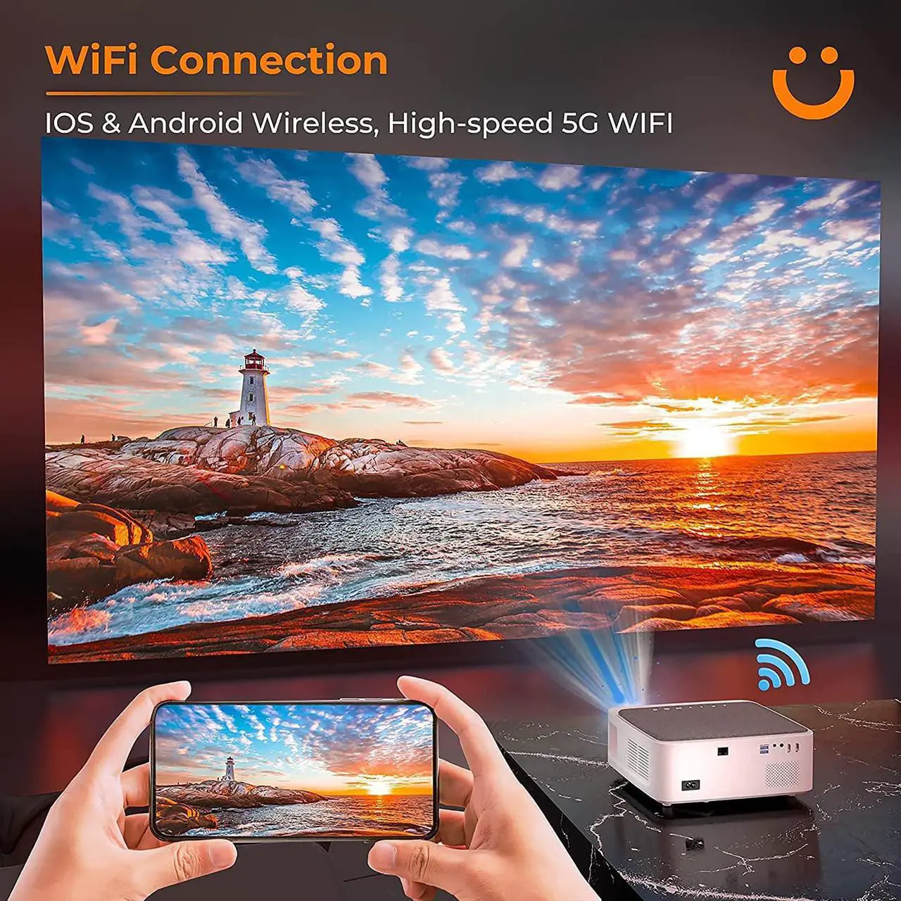 Alt view image 3 of 8 - Projector with WiFi and Bluetooth, 13000L Outdoor Movie Projector Native 1080P 5G WiFi 4K Supported, YABER V6 Portable Home Theater Projector, 300" Display 4P Keystone 50% Zoom Compatible with Phone